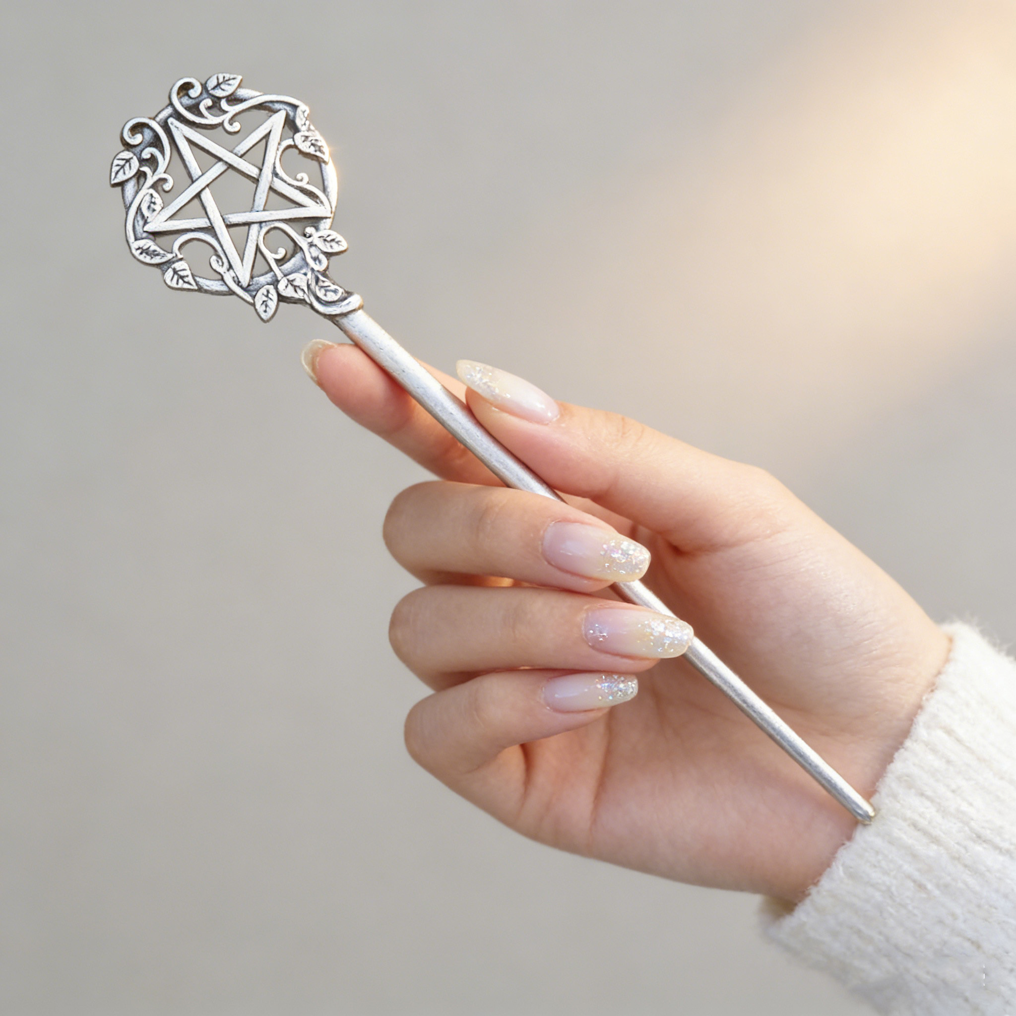 Vintage Tech Accessories - 1pc Mystical Pentagram Hair Stick Silver